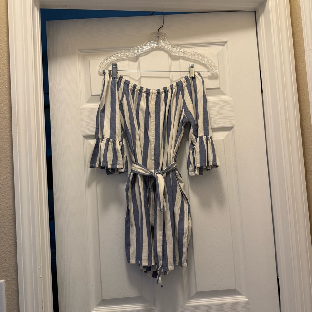 Billabong Blue and White Striped Jumpsuit